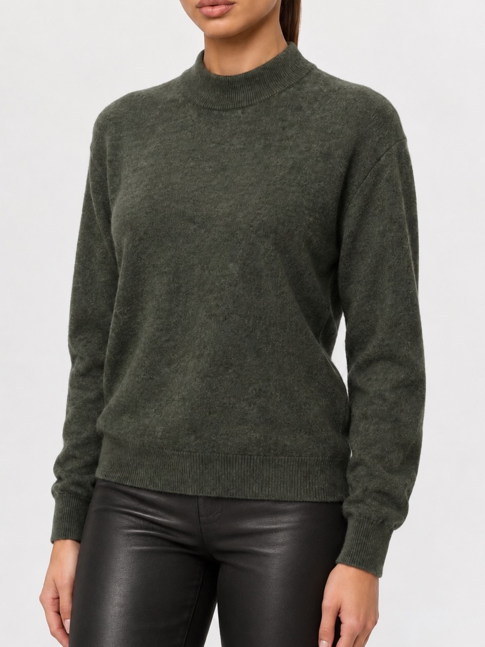 Quiet Luxury Dark Academia Olive Merino Wool Mock Neck Sweater Old Money Minimal
